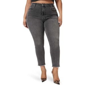 NWT Good American Jeans Size 14 Classic Raw Hem Slim Jeans Gray Cotton